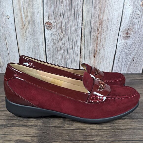 Geox Respira Lione Patent Leather Suede Slip On Loafer Women's 8.5 Bordeaux NIB - Picture 3 of 10